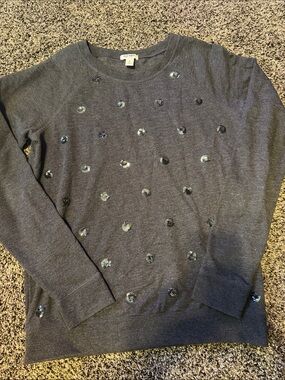 Old Navy Women's Charcoal Crewneck Sweater with Sequin Dots
